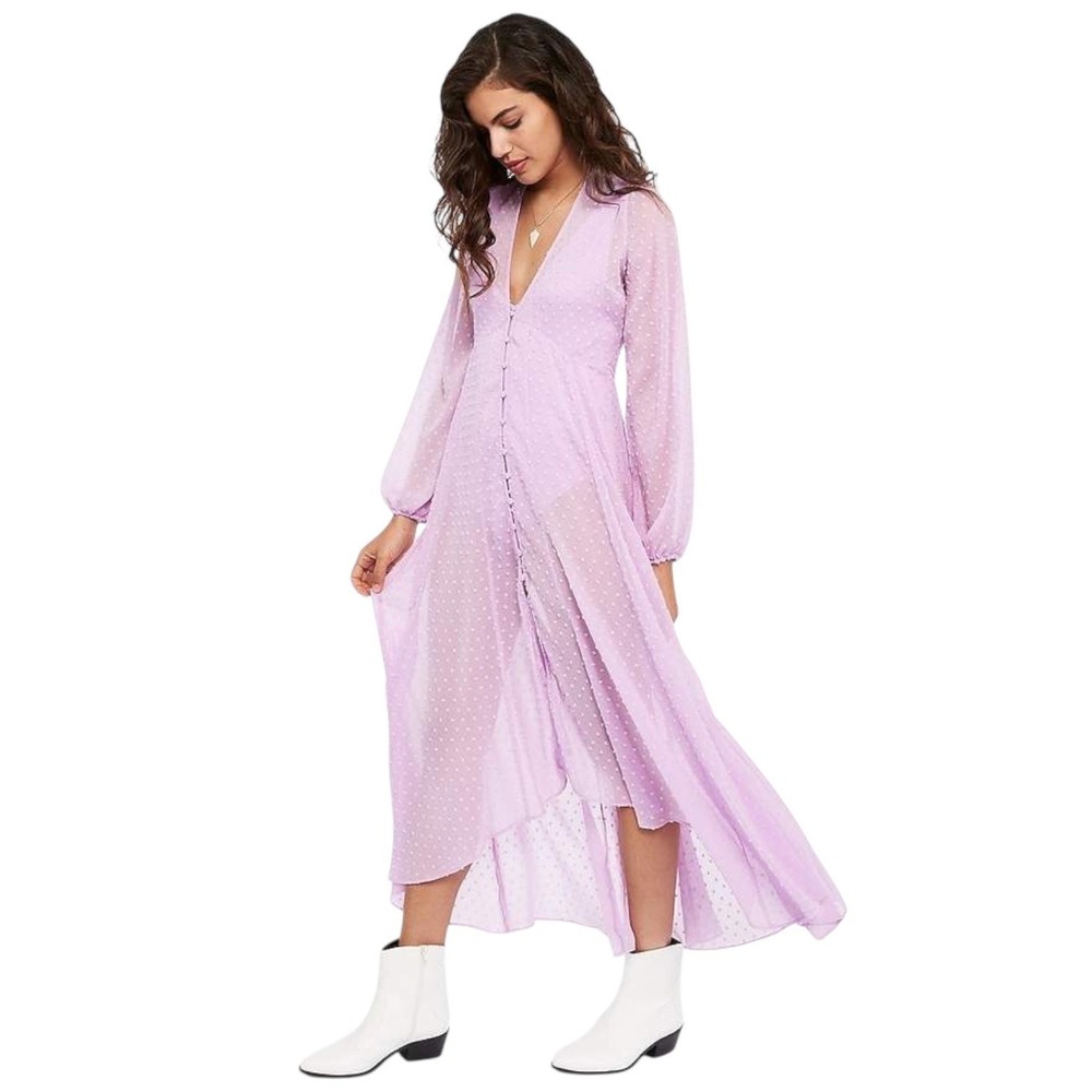 Express x Rocky Barnes Lilac Swiss Dot Sheer Kimono Dress Size Medium NWT